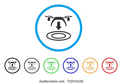 Copter Arrival icon. Vector illustration style is a flat iconic copter arrival gray rounded symbol inside light blue circle with black, gray, green, blue, red, orange color versions.