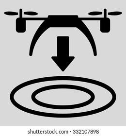 Copter Arrival vector icon. Style is flat symbol, black color, rounded angles, light gray background.