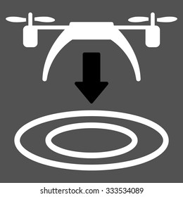 Copter Arrival vector icon. Style is bicolor flat symbol, black and white colors, rounded angles, gray background.