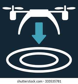 Copter Arrival vector icon. Style is bicolor flat symbol, blue and white colors, rounded angles, dark blue background.