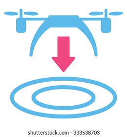 Copter Arrival vector icon. Style is bicolor flat symbol, pink and blue colors, rounded angles, white background.