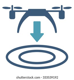 Copter Arrival vector icon. Style is bicolor flat symbol, cyan and blue colors, rounded angles, white background.