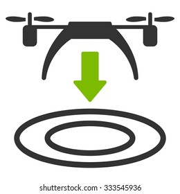 Copter Arrival vector icon. Style is bicolor flat symbol, eco green and gray colors, rounded angles, white background.
