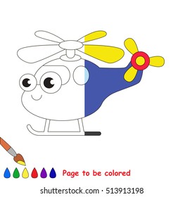 Copter to be colored, the coloring book to educate preschool kids with easy kid educational gaming and primary education of simple game level. The colorless half of picture to be colored by sample.