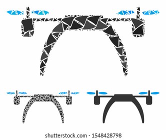 Copter composition of unequal parts in various sizes and color tones, based on copter icon. Vector bumpy parts are organized into mosaic. Copter icons collage with dotted pattern.