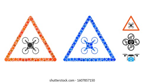 Copter danger mosaic of small circles in various sizes and color tinges, based on copter danger icon. Vector random circles are grouped into blue mosaic.