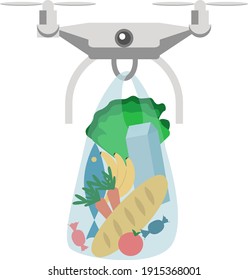 copter deliver food case for celebration from supermarket. vector illustration...