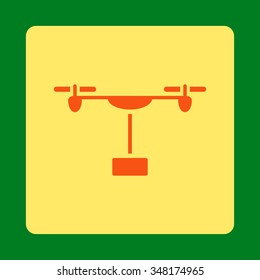 Copter Delivery vector icon. Style is flat rounded square button, orange and yellow colors, green background.