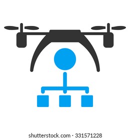 Copter Distribution Scheme vector icon. Style is bicolor flat symbol, blue and gray colors, rounded angles, white background.