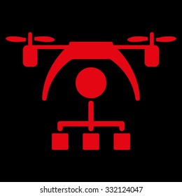 Copter Distribution Scheme vector icon. Style is flat symbol, red color, rounded angles, black background.