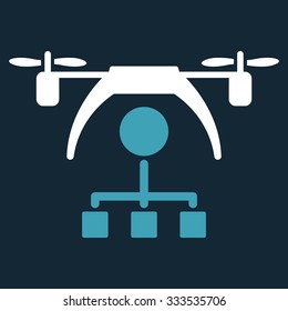 Copter Distribution Scheme vector icon. Style is bicolor flat symbol, blue and white colors, rounded angles, dark blue background.