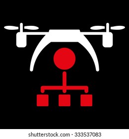 Copter Distribution Scheme vector icon. Style is bicolor flat symbol, red and white colors, rounded angles, black background.