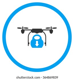 Copter Drop Down Cargo vector icon. Style is bicolor flat circled symbol, blue and gray colors, rounded angles, white background.