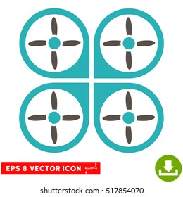Copter EPS vector pictograph. Illustration style is flat iconic bicolor grey and cyan symbol on white background.