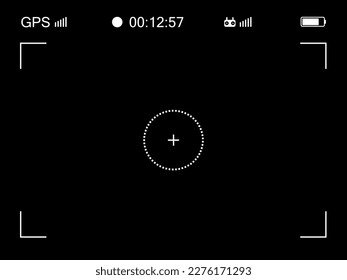 Copter frame viewfinder screen.Modern focusing digital display with GPS. Vector illustration at black background.