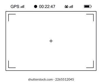 Copter frame viewfinder template. Modern focusing digital display screen with GPS. Vector illustration at white background.