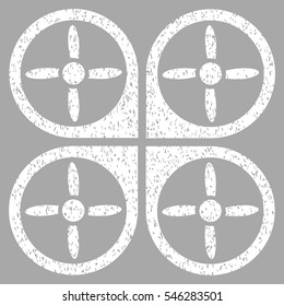 Copter grainy textured icon for overlay watermark stamps. Flat symbol with dirty texture. Dotted vector white ink rubber seal stamp with grunge design on a silver background.