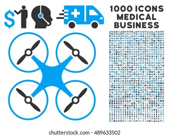 Copter icon with 1000 medical business bicolor blue and gray vector design elements. Set style is flat symbols, white background.