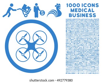 Copter icon with 1000 medical business cobalt vector pictographs. Set style is flat symbols, white background.