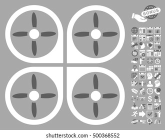 Copter icon with bonus calendar and time service pictograph collection. Vector illustration style is flat iconic symbols, dark gray and white colors, silver background.