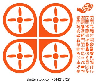 Copter icon with bonus calendar and time management pictograph collection. Vector illustration style is flat iconic symbols, orange color, white background.