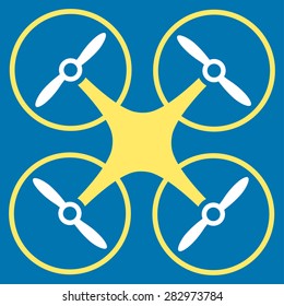 Copter icon. Style: flat bicolor symbol, yellow and white colors, rounded angles, blue background.