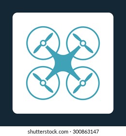 Copter icon. Vector style is blue and white colors, flat rounded square button on a dark blue background.