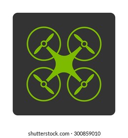 Copter icon. Vector style is eco green and gray colors, flat rounded square button on a white background.