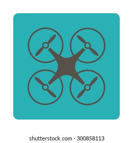 Copter icon. Vector style is grey and cyan colors, flat rounded square button on a white background.