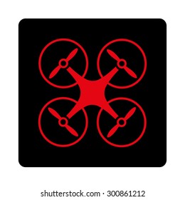 Copter icon. Vector style is intensive red and black colors, flat rounded square button on a white background.