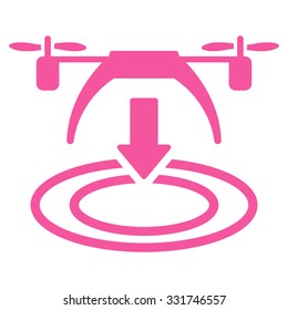 Copter Landing vector icon. Style is flat symbol, pink color, rounded angles, white background.