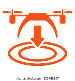Copter Landing vector icon. Style is flat symbol, orange color, rounded angles, white background.