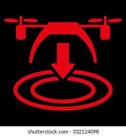 Copter Landing vector icon. Style is flat symbol, red color, rounded angles, black background.