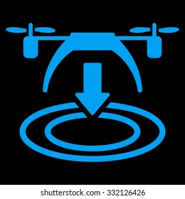 Copter Landing vector icon. Style is flat symbol, blue color, rounded angles, black background.