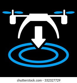 Copter Landing vector icon. Style is bicolor flat symbol, blue and white colors, rounded angles, black background.