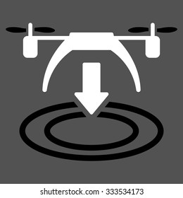 Copter Landing vector icon. Style is bicolor flat symbol, black and white colors, rounded angles, gray background.