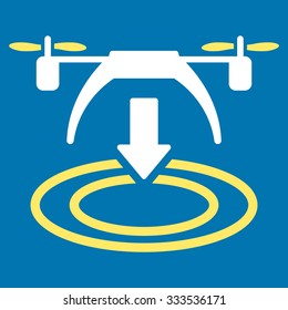 Copter Landing vector icon. Style is bicolor flat symbol, yellow and white colors, rounded angles, blue background.