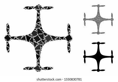 Copter mosaic of bumpy pieces in various sizes and color tints, based on copter icon. Vector tuberous pieces are combined into mosaic. Copter icons collage with dotted pattern.