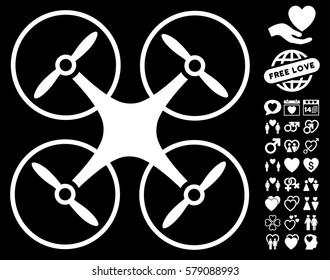 Copter pictograph with bonus decoration design elements. Vector illustration style is flat iconic white symbols on black background.