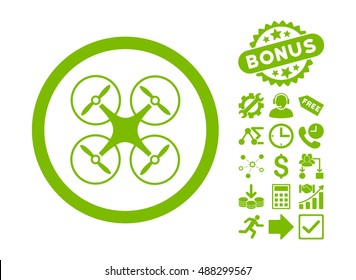 Copter pictograph with bonus pictogram. Vector illustration style is flat iconic symbols, eco green color, white background.