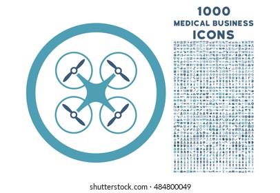 Copter rounded vector bicolor icon with 1000 medical business icons. Set style is flat pictograms, cyan and blue colors, white background.