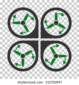 Copter Screws Rotation EPS vector icon. Illustration style is flat iconic bicolor green and gray symbol.