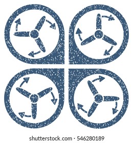Copter Screws Rotation grainy textured icon for overlay watermark stamps. Flat symbol with unclean texture. Dotted vector blue ink rubber seal stamp with grunge design on a white background.