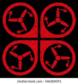 Copter Screws Rotation grainy textured icon for overlay watermark stamps. Flat symbol with unclean texture. Dotted vector red ink rubber seal stamp with grunge design on a black background.