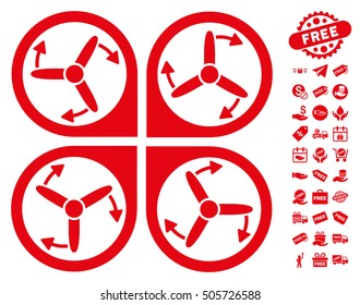 Copter Screws Rotation icon with free bonus design elements. Vector illustration style is flat iconic symbols, red color, white background.