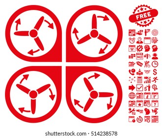 Copter Screws Rotation pictograph with bonus calendar and time management images. Vector illustration style is flat iconic symbols, red color, white background.