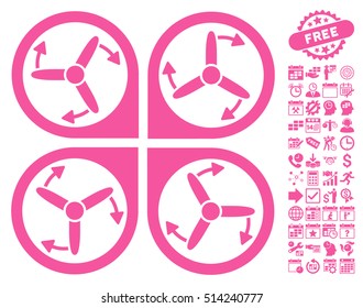 Copter Screws Rotation pictograph with bonus calendar and time management pictograph collection. Vector illustration style is flat iconic symbols, pink color, white background.