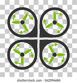 Copter Screws Rotation vector pictograph. Illustration style is flat iconic bicolor eco green and gray symbol on a transparent background.