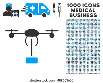 Copter Shipment icon with 1000 medical business bicolor blue and gray vector pictographs. Set style is flat symbols, white background.