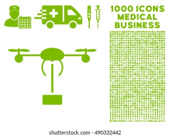 Copter Shipment icon with 1000 medical business eco green vector design elements. Set style is flat symbols, white background.